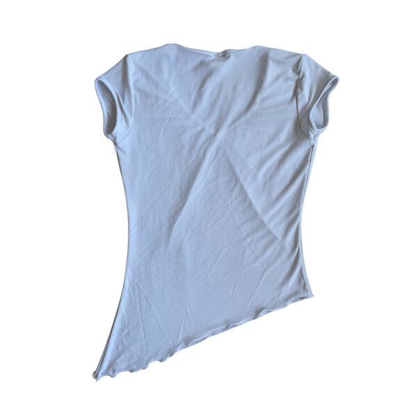 cozy usa y2k white asymmetrical v neck blouse top size medium - Picture 2 of 7
